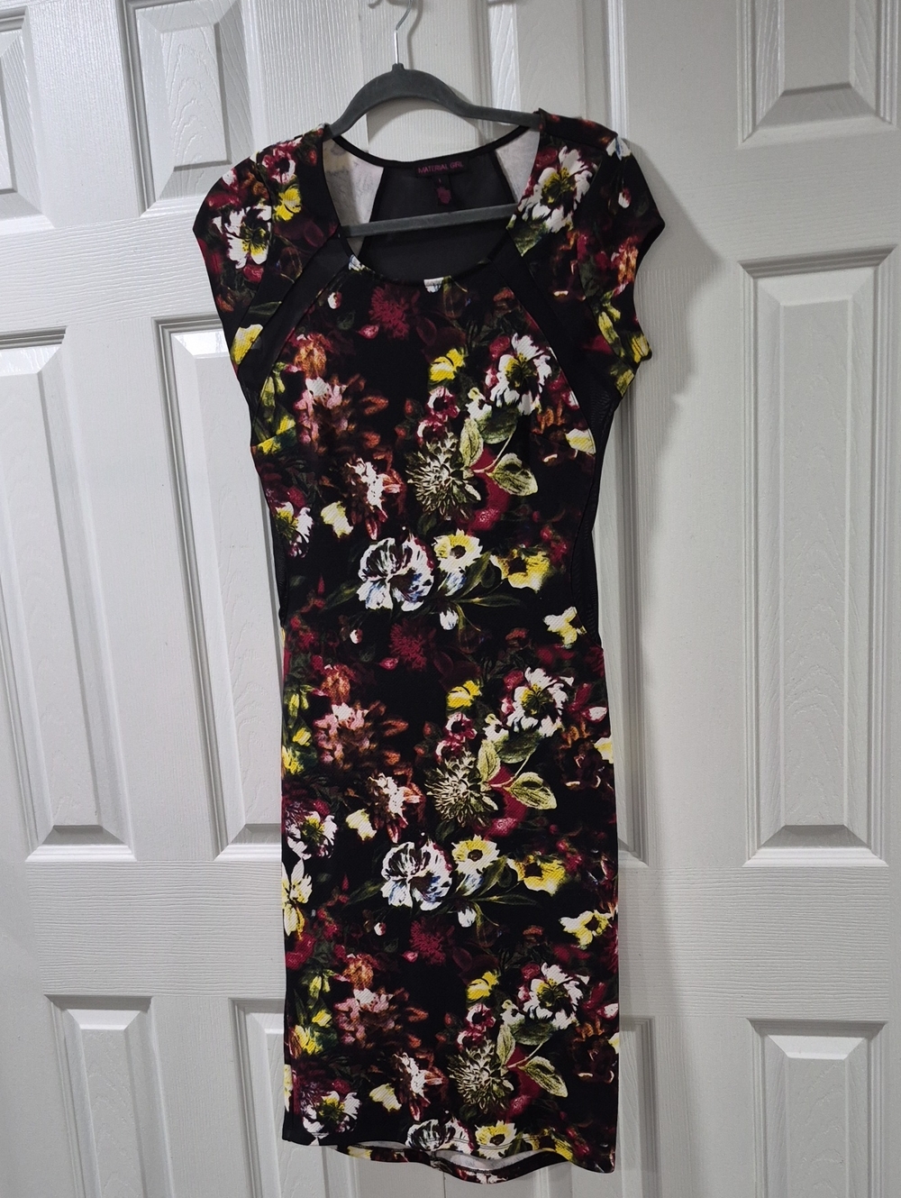Material Girl Black Floral Cutout Midi Dress with Yellow & White Accents